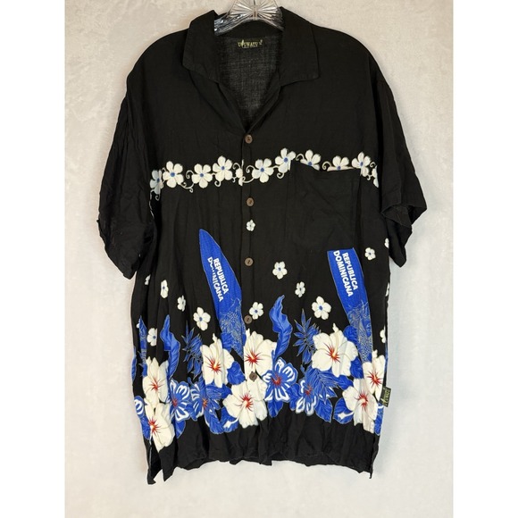 Uluwatu Other - Vintage Hawaiian‎ Shirt XL Black Surf Republica Dominicana Tropical Camp